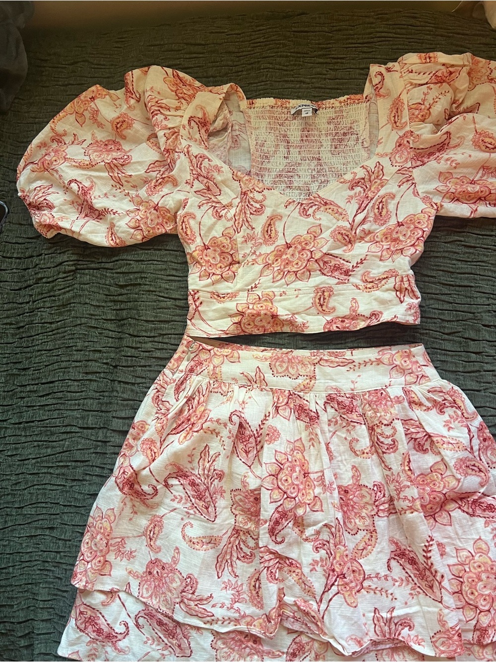 Express White and Pink Floral Midi Skirt